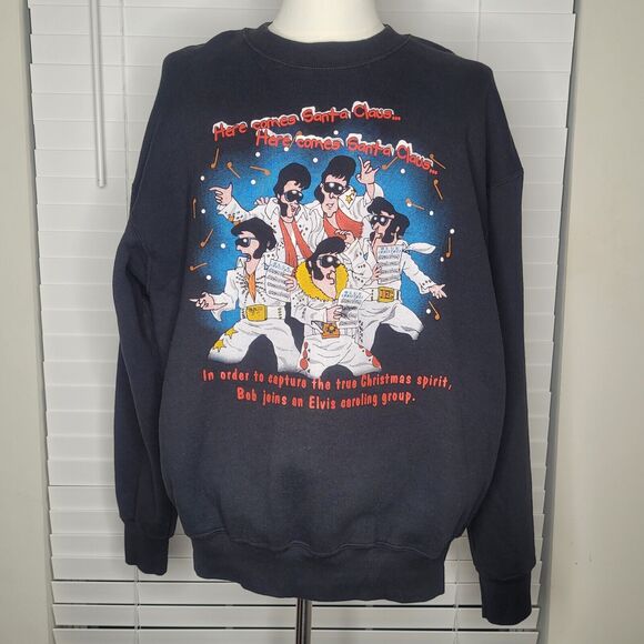 Vintage 80's 90's Elvis Caricature Christmas Caroling Pullover Sweater 2XL XXL‎ - Picture 2 of 8